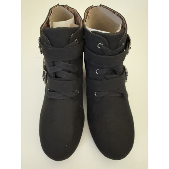 Justice Black Silver Buckle Wedge Booties Zip Up Girls’ Ankle Boots Shoes Size 4 - Picture 4 of 8